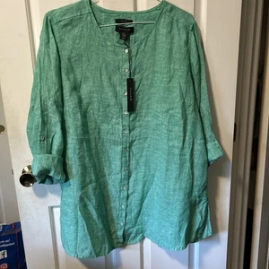 Blusa para mujer Tahari 100 % lino My Perfect Shape verde talla 2XL túnica nueva con etiquetas - Imagen 1 de 5