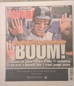 NY Yankees 3/30/25 Game 9 HR Aaron Judge Hit 3 - New York Post Newspaper - Picture 1 of 2