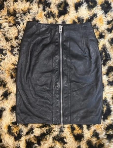 AllSaints Lucille Bleistiftrock Echtleder hinten durchgehender Reißverschluss silberne Hardware 2 - Bild 1 von 17