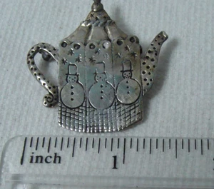Vintage Sterlingsilber - MARY ENGELBREIT Weihnachten Schneemann Teekanne Brosche Anstecknadel - 10 g - Bild 1 von 5