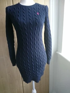 RALPH LAUREN NAVY CABLE KNIT COTTON/WOOL BLEND JUMPER DRESS-BUTTON TRIM L/12/14 - Picture 1 of 11