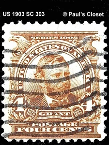 US 1903 SC 303 U.S. GRANT 4¢ BROWN USED NO GUM FINE/VERY FINE #1 - Picture 1 of 2