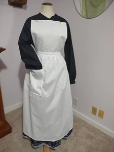 CIVIL WAR~VICTORIAN ERA STYLE- 100% COTTON WHITE PLUS SIZE PINNER/ BIB APRON - Picture 1 of 2