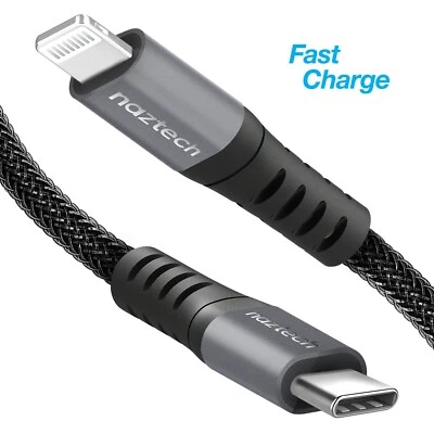 Naztech Braided Fast Charge MFi Lightning to USB-C Cable - Black - Image 1 of 4