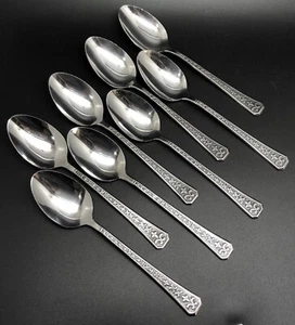 Interpur Set of 8 Stainless Steel 4-Petal FLORENZ 7-1/4" Soup Spoons (RF1016) - Picture 1 of 4
