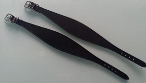 Lurcher / Greyhound / Whippet Shaped Plain Black Thick LEATHER COLLAR PAIR - Picture 1 of 4