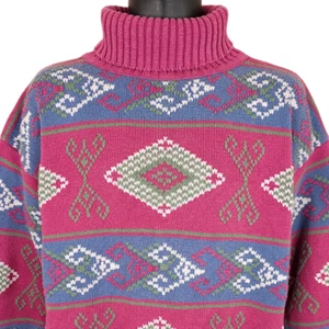 Vintage Nuovo Turtleneck Sweater Womens Size Medium Pink 80s Geometric - Picture 1 of 6