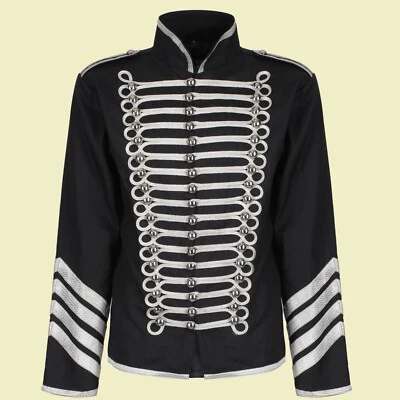 MEN'S SILVER HUSSAR PARADE GOTHIC JACKET MENS MILITARY DRUMMER COAT - Image 1 of 4