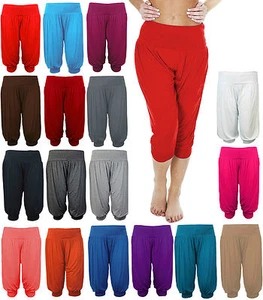 Ladies 3/4 Harem Baggy Shorts Women Plain Cropped Ali Baba Trousers Pants 8-26 - Picture 1 of 19