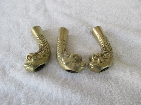 SET OF 3~Vintage Brass [ KIO FISH DESIGN ]  Leg Ends /Furniture Restoration Feet Cover