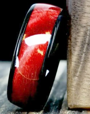 Anillo Banda Bombero Rojo Burlwood Incrustación Hombre Negro Tungsteno Talla 9 Foto 1 de 3