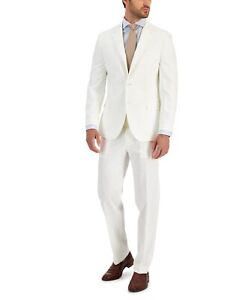 NAUTICA Men's Modern-Fit Cotton Linen Blend Suit 38R / 32 x 32 White