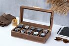 Custom walnut watch box with glass lid, 8-10 slots handmade watch display case