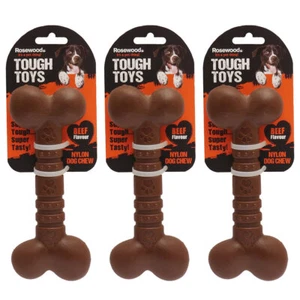 3x Rosewood 12cm Tough Toys Nylon Beef-Flavoured Dog Bone Pet Chew Toy Small - Picture 1 of 2