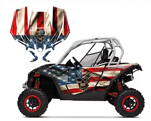 2013-16 Can am Maverick 1000R graphics wrap kit 24 mil Flag Ripped Skull 9300RWB - Foto 1 di 5