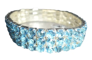 3-reihiges Strass Armband blau silber elastisch Schmuck NEU + TOP - Bild 1 von 3
