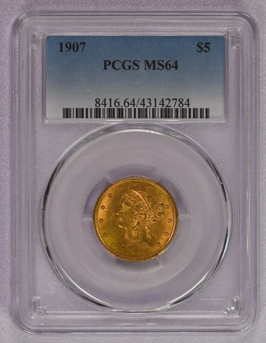 1907 Liberty $5 Gold Half Eagle PCGS MS64 Cover