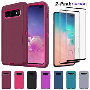 For Samsung Galaxy S10/S10e/S10+ Hybrid Rubber Phone Case Cover / Tempered Glass - Picture 1 of 54