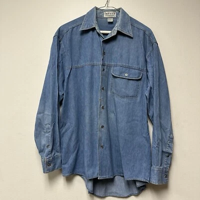 Impact Men’s Small S Long Sleeve Button Up Shirt Denim Look Front Pocket Vintage - Image 1 of 4