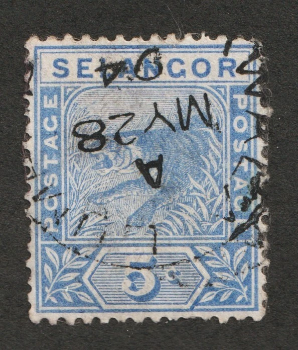 1891-94 Malaio Selangor Sc #27 - 5¢, Tigre - Selo usado SOTN '94 Cv$5,25 - Imagem 1 de 1