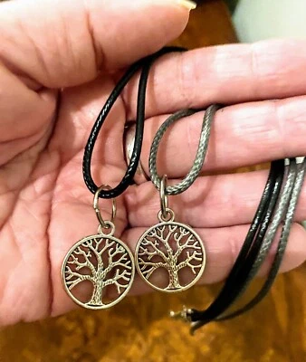 Spiritual Tree of Life Silver Pendant and Adjustable Choker Cord Necklace - Image 1 of 4