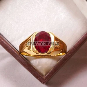 Ruby Oval Cut With 925 Sterling Silver Gold Plated Ring For Men's #B541 - Picture 1 of 6