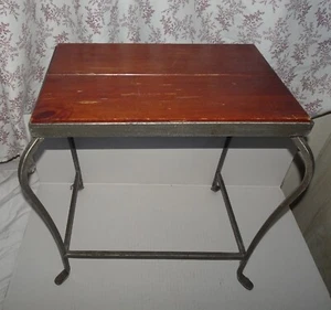 Vintage small side table with a Mahogany top and wrought iron Frame and legs - Picture 1 of 15