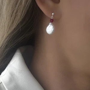 Ruby Glow Freshwater Pearl And Ruby Solid 925 Sterling Silver Earrings - Picture 1 of 3
