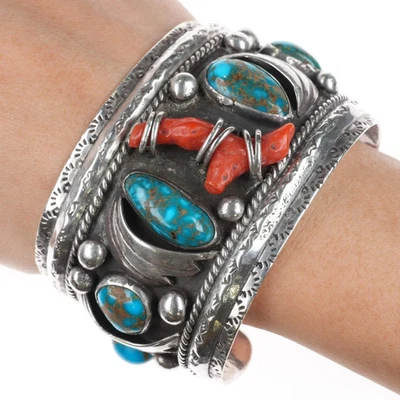 7" Vintage Candelaria Turquoise Branch coral sterling silver cuff bracelet - Image 1 of 4