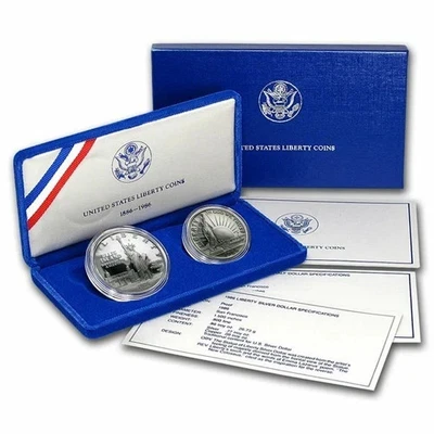 (1) 1986 S Statue of Liberty Silver Dollar & Half Dollar Proof 2 Coin Set Bx&COA - Image 1 of 4