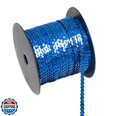 100 Yards Flat Round Sequin Trim String,6 mm Royal Blue Sequin Trim Glitter S - Image 1 of 4