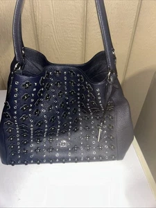 Borsa a tracolla Coach Edie in pelle blu navy con rivetti western borchie - Foto 1 di 13