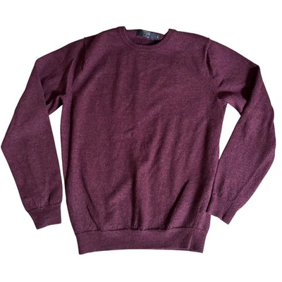 J. Suéter Crew 100% Lana Merino Jaspeado Borgoña Cuello Redondo Talla M PEQUEÑO AGUJERO Foto 1 de 4