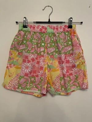 Шорты детские Lilly Pulitzer креветки фрукты цветочный узор размер 14 эластичная талия розовые зеленые - Изображение 1 из 4