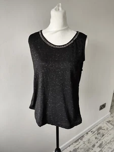 Nuevo con etiquetas Anthology Mujer Negro Plata Adornado Sin Mangas Top 10 Verano Informal  - Imagen 1 de 7