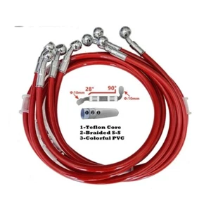 TUBO FRENO IN TRECCIA AERONAUTICO MOTO SCOOTER UNIVERSALE ROSSO 90 CM RACING - Picture 1 of 5