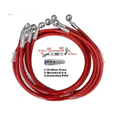 TUBO FRENO IN TRECCIA AERONAUTICO MOTO SCOOTER UNIVERSALE ROSSO 90 CM RACING - Imagen 1 de 4