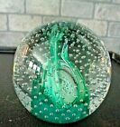 Signed Ciig Caithness Glass Controlled Bubble Green Flower Paperweight