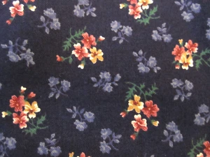 Cranston Print Works VIP Cotton Fabric Dark Blue with Mauve Flowers BTY x 44 - Picture 1 of 5
