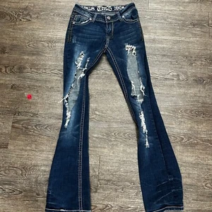 Ten 25 Girls Denim Vintage Wash Distressed 5-Pockets Design Bootcut Jeans Sz 3/4 - Picture 1 of 7