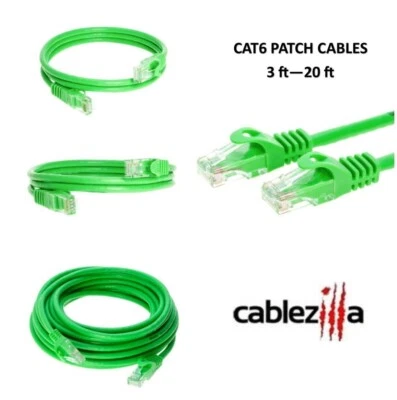 CAT6 Green Ethernet Patch Cord LAN Network Cable RJ45 3FT- 20FT Multi-Pack LOT - Image 1 of 4