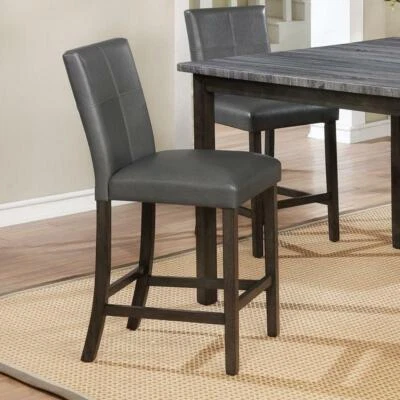  Casual Grey Faux Leather Upholstered Seat & Back Counter Height Chairs Set of 2 - Image 1 of 3