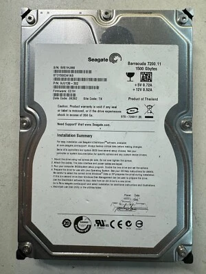 SEAGATE ST31500341AS 9JU138-302 1.5TB Firmware CC1H Date Code 09392 SATA 3.5" - Image 1 of 4