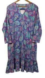 Simply Southern Dress Pink Blue Paisley 3/4 Sleeve Pockets Ruffle Hem Size XL - Picture 1 of 8