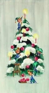 ACEO ELVES TRIMMING TREE limited edition by Sharon Sharpe!!!! - Picture 1 of 1