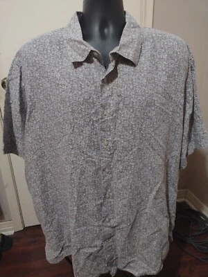 Men's Perry Ellis Linen Blend Paisley Print Gray Short Sleeve Button Up shirt 3X - Image 1 of 4