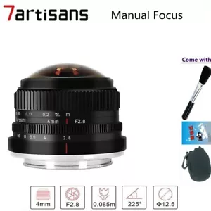 7artisans 4mm F2.8 Wide Angle Fisheye Lens For fujifilm XF X T10 Pro2 S10 Camera - Picture 1 of 7