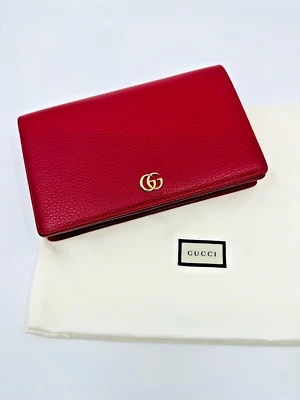Auth GUCCI MARMONT WALLET On CHAIN WOC Hibiscus RED Handbag double G NEW! - Image 1 of 4