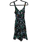 A New Day Womens Black Floral Dress Sleeveless Belted Fit Flare Size Medium NEW