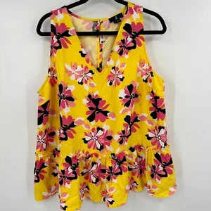 J by Jason Wu Blouse Womens XL Multi Floral Print Ruffle Hem V Neck Keyhole Back - Picture 1 of 10